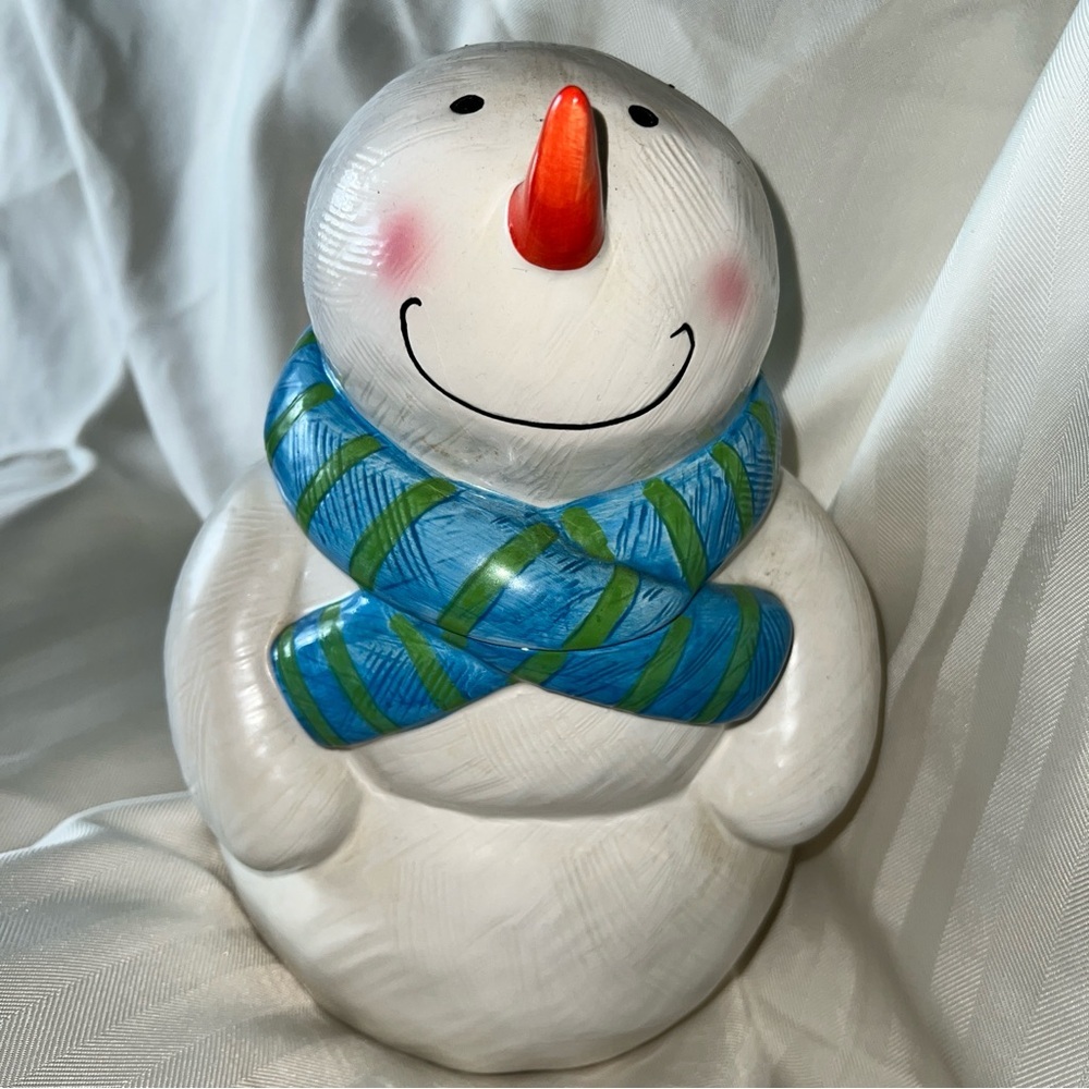 Oneida Earthenware Zulef Designs Snowman Dreaming Cookie Jar 11” Vintage